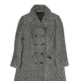 Womens Black White Pattern Cotton Blend Button Jacket M Printed Coat Stylish