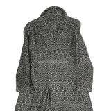 Womens Black White Pattern Cotton Blend Button Jacket M Printed Coat Stylish