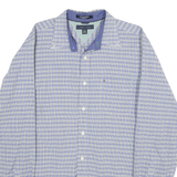 TOMMY HILFIGER Mens Blue & Beige Check Shirt L Cotton Button Collar Long Sleeve