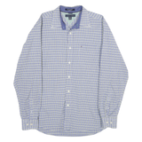 TOMMY HILFIGER Mens Blue & Beige Check Shirt L Cotton Button Collar Long Sleeve