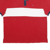 TOMMY HILFIGER Mens Red & White Short Sleeve Polo Shirt L Cotton Casual