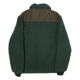 Mens Green & Brown Outdoor Polyester Fleece Jacket L Zip Pockets Casual Warm
