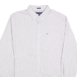 TOMMY HILFIGER Mens White & Red Stripe Shirt M Classic Fit Button-Down Collar