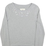 HOLLISTER Womens Grey Pullover Sweatshirt M Beaded Detail Cotton Blend