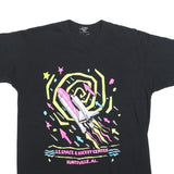 BRAVO Womens Black Space Rocket Graphic T-Shirt L Short Sleeve Crew Neck Retro