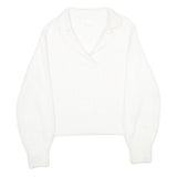 H&M Womens White Plain Jumper Collared Basic Knit S Soft Comfortable Stylish