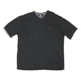 TOMMY HILFIGER Mens Black V-Neck T-Shirt XL Short Sleeve Cotton Blend Classic