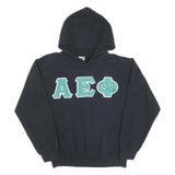 Mens Black Cotton Hoodie Greek Letter Pullover S Embroidered Vintage Style