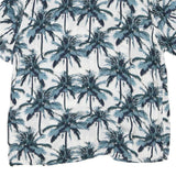 Mens White & Blue Palm Print Cotton Blend Casual Shirt XL Summer Beachwear