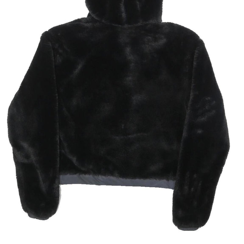 ELLESSE Womens Black Hoodie UK 6 Polyester Blend Faux Fur Full Zip Casual
