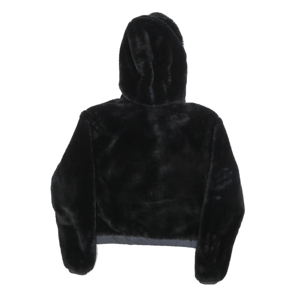 ELLESSE Womens Black Hoodie UK 6 Polyester Blend Faux Fur Full Zip Casual