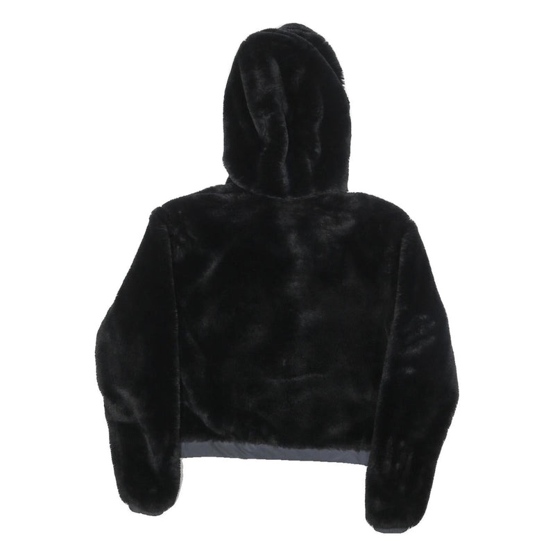 ELLESSE Womens Black Hoodie UK 6 Polyester Blend Faux Fur Full Zip Casual
