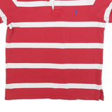 POLO RALPH LAUREN Mens Red & White Striped Short Sleeve Polo Shirt L Cotton