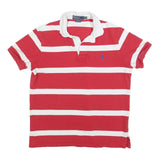 POLO RALPH LAUREN Mens Red & White Striped Short Sleeve Polo Shirt L Cotton