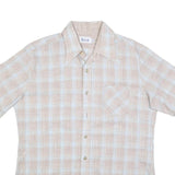 HIS Mens Beige & Blue Checked Shirt XL Cotton Blend Short Sleeve Casual Summer