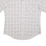 HIS Mens Beige & Blue Checked Shirt XL Cotton Blend Short Sleeve Casual Summer