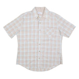 HIS Mens Beige & Blue Checked Shirt XL Cotton Blend Short Sleeve Casual Summer