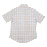 HIS Mens Beige & Blue Checked Shirt XL Cotton Blend Short Sleeve Casual Summer