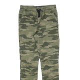 SKATE NATION Mens Cotton Blend Green Camouflage Slim Drawstring Trousers W32 L32
