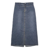 Womens Blue Denim Straight Midi Skirt Cotton Blend Button Closure M Casual