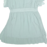 HERMES Womens Light Blue Silk Day Dress Lace Trim Short Sleeve M Elegant