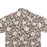 VINTAGE SILK Mens Brown & Cream Floral Silk Shirt L Summer Casual Lightweight