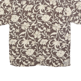 VINTAGE SILK Mens Brown & Cream Floral Silk Shirt L Summer Casual Lightweight