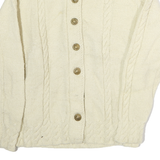 Womens Cream Wool Plain Button Up Classic Cable Knit Jumper M Cozy Warm