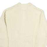 Womens Cream Wool Plain Button Up Classic Cable Knit Jumper M Cozy Warm