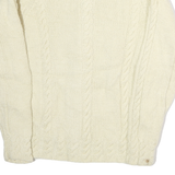 Womens Cream Wool Plain Button Up Classic Cable Knit Jumper M Cozy Warm