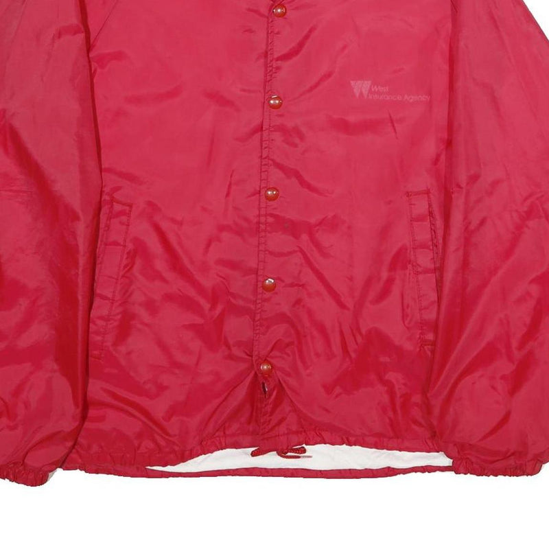 AUBURN SPORTSWEAR Mens Red Nylon Coach Jacket L Button Closure Plain Lightweight