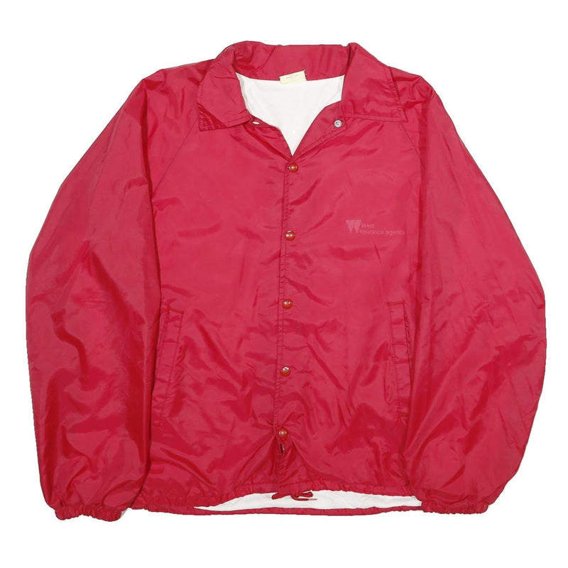AUBURN SPORTSWEAR Mens Red Nylon Coach Jacket L Button Closure Plain Lightweight