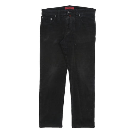 PIERRE CARDIN Mens Cotton Blend Black Regular Straight Trousers W35 L30 Zip