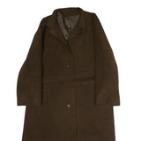 Womens Brown Cotton Blend Button Jacket L Plain Classic Knee Length Stylish