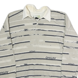 OAKLEY Mens Beige & White Striped Long Sleeve Logo Print Polo Shirt L Cotton