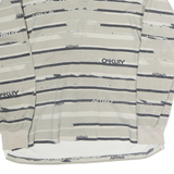 OAKLEY Mens Beige & White Striped Long Sleeve Logo Print Polo Shirt L Cotton