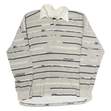 OAKLEY Mens Beige & White Striped Long Sleeve Logo Print Polo Shirt L Cotton