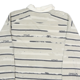OAKLEY Mens Beige & White Striped Long Sleeve Logo Print Polo Shirt L Cotton