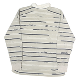 OAKLEY Mens Beige & White Striped Long Sleeve Logo Print Polo Shirt L Cotton