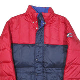 TOMMY HILFIGER Mens Red & Navy Colourblock Puffer Jacket M Polyester Blend Zip