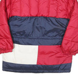 TOMMY HILFIGER Mens Red & Navy Colourblock Puffer Jacket M Polyester Blend Zip