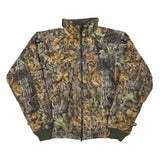 Mens Brown Green Oak Leaf Camouflage Zip Jacket Polyester Blend Reversible