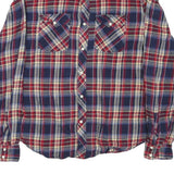 LEVI'S Mens Blue & Red Plaid Shirt L Cotton Blend Button Front Casual