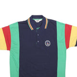 COURT CLUB Mens Navy Green Red & Yellow Colour Block Short Sleeve Polo Shirt L
