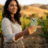 Sage Green Cacti iPhone 15 Pro Case - Lifestyle photo showing phone case in use