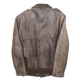 Mens Brown Leather Zip Jacket M Classic Fit Casual Outerwear Vintage Style