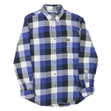 CHAPS Mens Blue & Black Check Shirt L Button Down Collar Cotton Blend Long