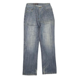 MINGRONG Womens Jeans Blue Regular Straight Denim W28 L30 Distressed Embroidery