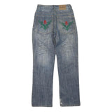 MINGRONG Womens Jeans Blue Regular Straight Denim W28 L30 Distressed Embroidery