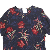 SAH HARBOR Womens Navy Blue & Red Floral Printed Basic Top Short Sleeve Round